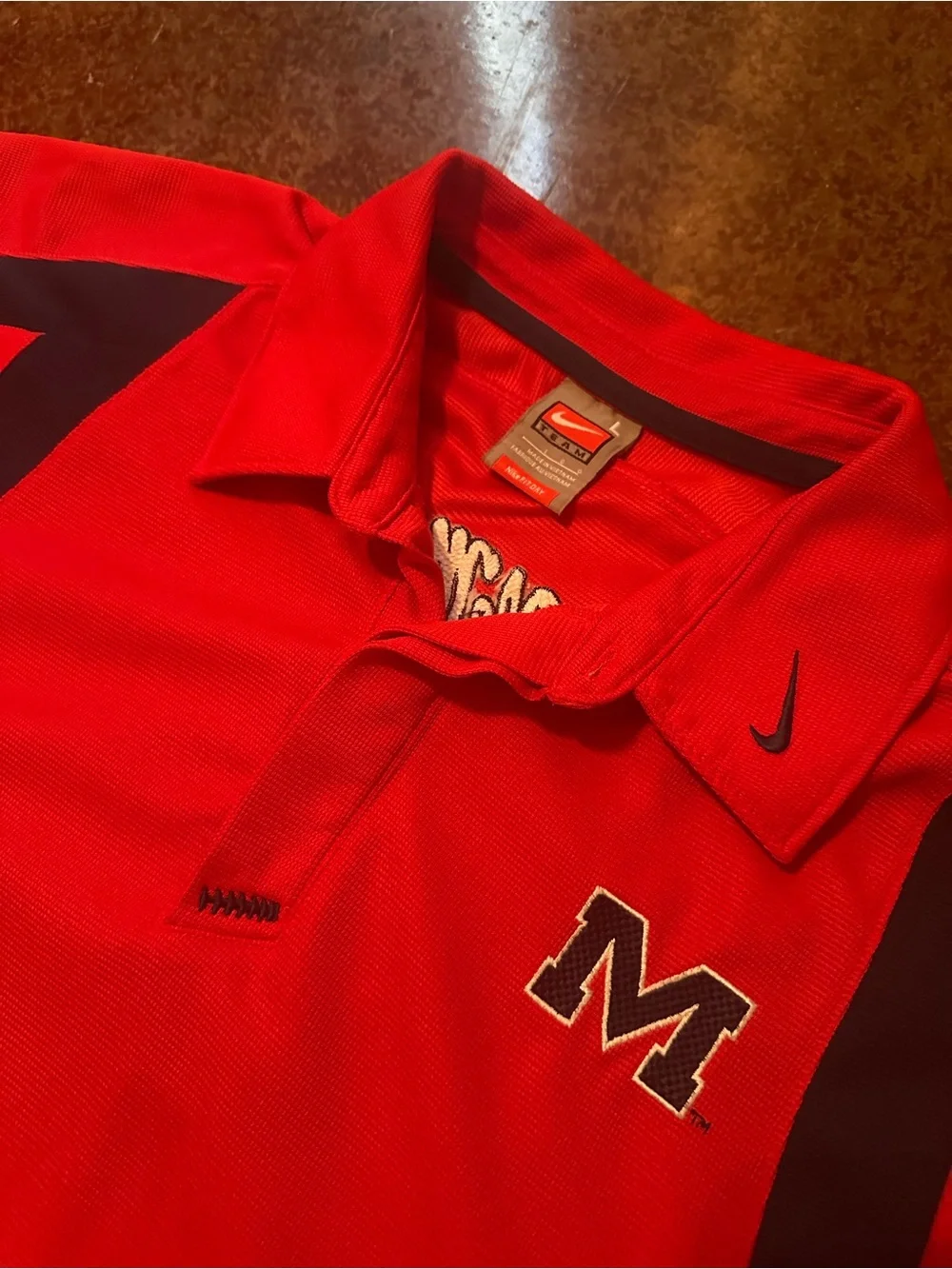 Nike Team Dri-FIT Ole Miss Rebels Red/Navy Polo Shirt L vintage throwback M logo